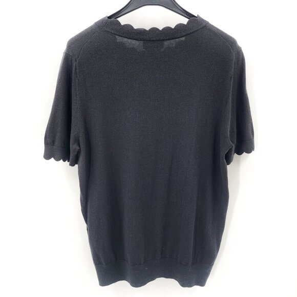 KATE SPADE Black Short Sleeve Scalloped Silk Cotton Cashmere Knit Top - Picture 3 of 5